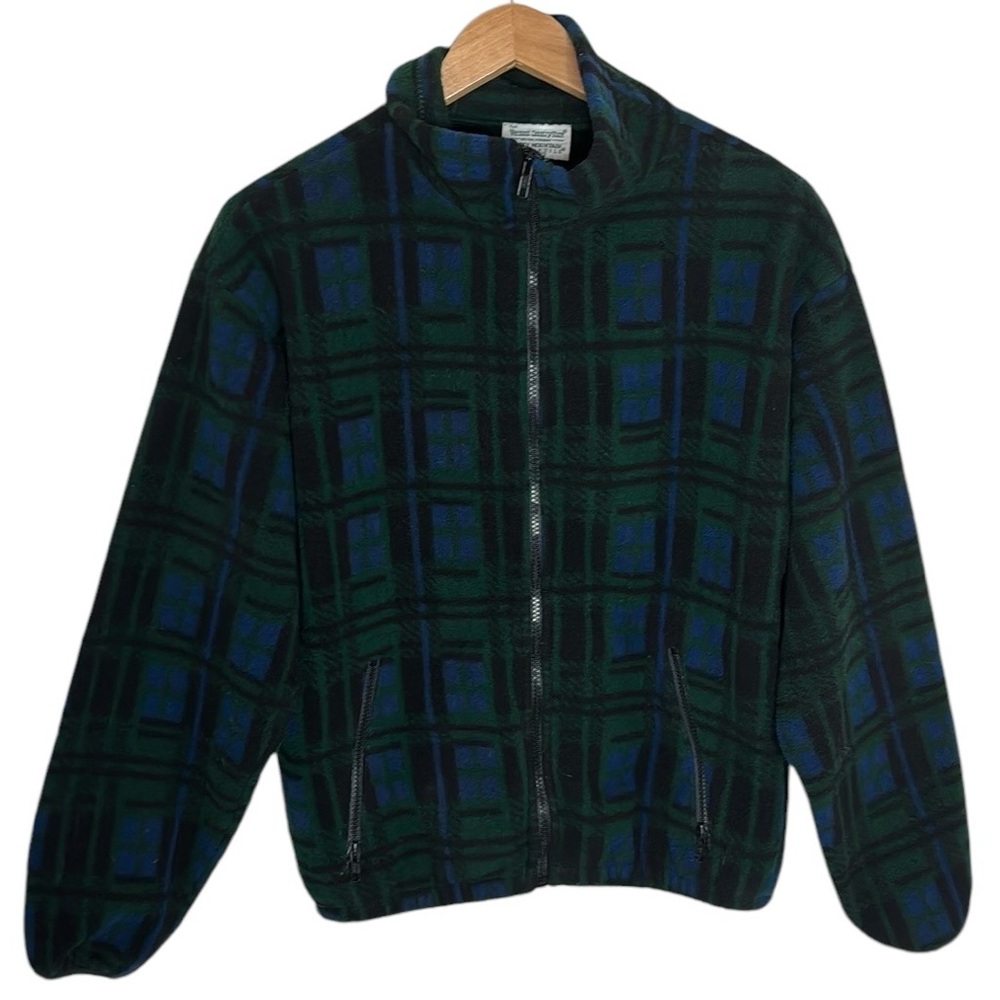 Vermont Country Store Green Blue Black Checkered zip-up fleece jacket Size S